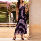 Daiiibabyyy  Women Fashion Draped Long Party Dresses Sexy Strapless Pattern Print Summer Dress Elegant Sleeveless Hight Waist Slim Fit Gowns