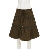 Daiiibabyyy  Vintage Skirt for Woman A-Line Beaded Tie-Waist Chic Brown Lace Design Slim Mid-length Skirt Y2k Boho Clothes New