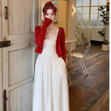 DAIIIBABYYY  -  Fashionable Open Cardigan Waist Cinched Strap Dress Women's Summer Gentle Wind Two-Piece Set Slimming Knee-Length Skirt