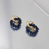 Daiiibabyyy  Fashion Metal Crystal Round Drop Earrings for Women Luxury Gold Color Double Layered Circle Ear Buckle Wedding Jewelry Gifts