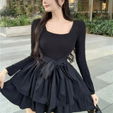 Daiiibabyyy  New In Splicing Black Female Dress Curvy Elastic Full Aesthetic High Quality Women's Long Sleeve Dresses Luxury Clothes Harajuku