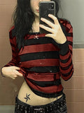 Daiiibabyyy  Autumn Y2k Fairy Grunge Pullover Hoodie Striped Print Hoodies Female Sweatshirts Women Hooded Fairycore Aesthetic Harajuku Tops