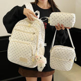 Daiiibabyyy  Nylon Polka Dot Backpack Set Stationery Storage Multi Compartment Girls Backpack Set Zipper Closure Student Backpack Girls Gifts