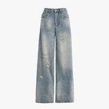 Daiiibabyyy  Retro High Waist Straight Leg Jeans Women's Slimming Versatile American Sle Floor Length Wide Leg Pants Spring