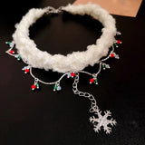 Daiiibabyyy  Fluffy Double-layer Rhinestone Snowflake Tassel Choker Christmas Sweet Sexy Clavicle Chain for Women Party Jewelry