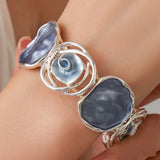Daiiibabyyy  Enamel Colored Oil Rose Bracelet Geometric Hollowing Out Elastic Buckle Elastic Flower Bangle Ethnic Chinese