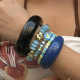 Daiiibabyyy  Fashion Bohemian Resin Acrylic Bangles Hip Hop Soft Clay Flower Beads Charm Bracelets For Women Men New Gift Jewelry