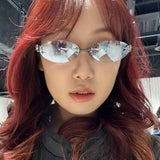 Daiiibabyyy  Korean Fashion Style Sun Glasses for Women Oval Shape Rimless Designer Sunglasses Women Campus Style Female Sunglass
