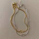 Daiiibabyyy  Stainless Steel Snake Bone Chain Knot Necklace for Women Punk Gold Color Double Layered Chunky Thick Neck Chain Choker Jewelry