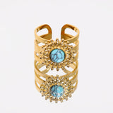 Daiiibabyyy  Stainless Steel Vintage Turquoise Stainless Steel Rings for Women 18K Gold Plated Luxury Tarnish Free Jewelry