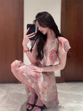 Daiiibabyyy  Vestidos De Mujer Summer Vintage Dress Women Clothing V Neck Printing Temperament Robe Femme Ruffled Bandage Mini Dresses