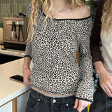 DAIIIBABYYY  -  Leopard Print T-shirt Women's Long Sleeved Autumn and Winter New Style Slim Fit and Versatile Spicy Girl Top