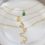 Daiiibabyyy  3pcs Bohemian Cross Waterdrop Shell Pendant Y-Necklace Layering Jewelry for Holiday Party Matching Accessory