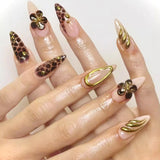 DAIIIBABYYY  -  2024 Brown Leopard print False Nails Retro Gold Flower Design Fake Nail Patch Full Cover Detachable French Almond Press on Nails
