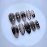 Daiiibabyyy  24pcs Simple Flower Fake Nails Art Finished Black French False Nail Tips Detachable Short Almond Press on Nails Sets Manicure