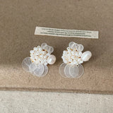 Daiiibabyyy  INS Fashion Natural Freshwater Pearl White Round Shell Tassel Dangle Earrings for Women Wedding Bridal Jewelry Wholesale