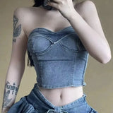DAIIIBABYYY  -  Pure Sexy Hot Girl Suit Women's Summer Sexy Denim Slim Top High Waist A-line Mini Skirt Two-piece Set Fashion Female Clothes