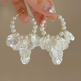 Daiiibabyyy  Trending Texture Imitation Pearl Flower Drop Earrings New Design Fashion Korean Cheap Earring for Woman Party Jewelry Gifts