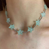 Daiiibabyyy  Summer Mint Blue Starfish Beaded Necklace Bracelet Ring Seaside Vacation Jewelry Set For Women And Girls Boho style