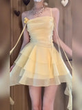 DAIIIBABYYY  -  Japan Woman's Sexy Dress Yellow Square Collar Sleeveless Backless Summer Dresses Woman Trendy 2024 New