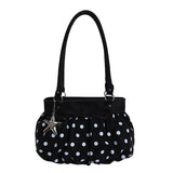 Daiiibabyyy  Polka Dot Ruched Shoulder Bag With Star Pendant Women Bow Decor Large Capacity Hobo Bag Retro Versatile Handbag For Daily Commut