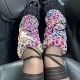 Daiiibabyyy  Winter Y2K Gothic Punk Subculture Colourful Leopard Print Warm Leggings Shibuya Hot Girl Retro Trend Dazzle Straps Leggings