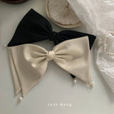Daiiibabyyy  French Vintage Pearl Big Bow Hair Clip for Women High Quality Korean Oversized Exaggerated Hairclip Headdress Hair Accessories