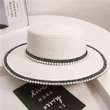 DAIIIBABYYY  -  Summer Elegant Pearl Chain Flat Sun Hat Women's Straw Panama Wide Brim Anti-UV Beach Cap Feminino Chapeu Girl Topee