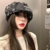 DAIIIBABYYY  -  Y2k Rough Edge Star Design Denim Berets Caps Showing Face Small Spring and Autumn Ins New Korean Niche Retro Women's Hats