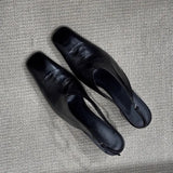 Daiiibabyyy  New Women's Flat Head Sandals Genuine Leather Strap Buckle Mule Shoes Low Cut Fashionable Square Head Unique Design
