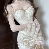 Daiiibabyyy  French Retro Slim Fit Slimming Lace Mesh Ruffle Edge Top Sweet Spicy Girl One Shoulder Pure Desire Temperament