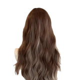 Daiiibabyyy  Brown Ash Highlight Long Water Wave Synthetic Wig Middle Part Face Framing Women Y2K Street Party Sweet Costume Hairpiece