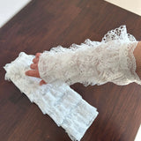 DAIIIBABYYY  -  Kawaii Lolita Lace Bow Leg Warmers Gloves Set Sweet Women Mesh Stocking Stuffers Set Leg Socks Y2K Leg Cover Accessories