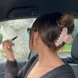 Daiiibabyyy  Large Pink Marble Acrylic Hair Claw Clip for Women Strong Hold Matte Pastel Butterfly Clamp Vintage French Barrettes for Girls