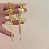 Daiiibabyyy  Exaggerated Metal Butterfly Zircon Tassel Long Earrings For Women Party Light Luxury Accessories Daily Fashion Jewelry