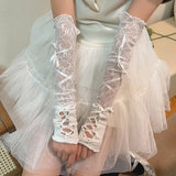 Daiiibabyyy -  Y2K Fingerless Strapping Gloves Lace Gothic DIY Sunscreen Sleeve Women Lolita Clothing Accessories Mesh Punk Gloves