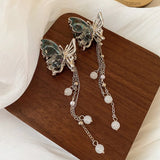 Daiiibabyyy  1/2 Pcs New Blue-silver Splicing Butterfly Imitation Pearl Fringe Small Crab Hair Clips for Women Princess Style Bang Shark Clip
