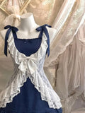 Daiiibabyyy  New Vintage Elegant Fashion 3 Piece Set Women Chic Lace Cardigan + Cute Bow Tops + Mini Skirts Japanese Y2k High Street Outfits