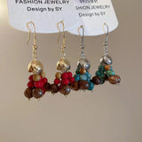Daiiibabyyy  Bohemian Mix Color Natural Stone Wood Glass Beads Strand Tassel Hanging Dangle Earrings for Women Gold Silver Plated Hooks