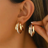 Daiiibabyyy  Simple Fashion C Shape Zircon Earrings for Women Three-Layer Circle Earring Everyday&Formal Party Jewelry Gifts
