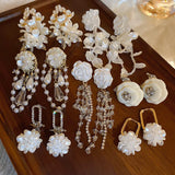Daiiibabyyy -  New Chic Multiple White Color Simulated Pearl Flower Petal Ball Dangle Earrings for Women Long Tassel Earring Oorbellen
