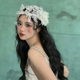 Daiiibabyyy  sweet bridal lace crystal fringed headgear wedding hair accessories