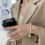 Daiiibabyyy Silver Color Double Beads Square Bracelet for Women Girl Birthday Gift Trendy Exaggerated Design Jewelry Dropshipping