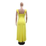 DAIIIBABYYY  -  Sexy Dresses Yellow for Women 2025 Summer New Square Neck Sleeveless Front Split Ruffles Ankle Length Elegant Birthday Dress Hot