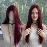 Daiiibabyyy  Red Wig for Women Long Straight Hair Forehead Lace Wig  for Cosplay Daily Use Lolita  Synthetic Wigs Natural Hair Heat Resistant