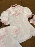 DAIIIBABYYY  -  Lolita Kawaii Lace Patchwotk Shirt Y2k Aesthetic Doll Collar Grunge Blouse Women Japanese Sweet Shirts Contrast Color Bow Femme