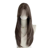Daiiibabyyy  LuxuriouslySilky Wig Smoky Ashen Chocolate Wig ExtraVoluminous Layered Straight Wig FullHead Elegant Luxurious Hairpiece