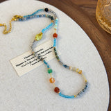 DAIIIBABYYY  -  Bohemian Colorful Stone Imitation Pearl Chain Necklace Men Trendy Crystal Beaded Choker on Neck Accessories Y2K Jewelry