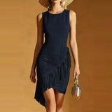 Daiiibabyyy  Casual Women's O-neck Holiday Dresses Vintage Tassel Patchwork A-line Dress Summer Sleeveless Hollow Out Commuting Dress