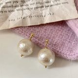 Daiiibabyyy  Vintage Baroque Big Round Imitation Pearl Stud Earrings for Women Elegant Statement Earring Wedding Jewelry Casual Daily